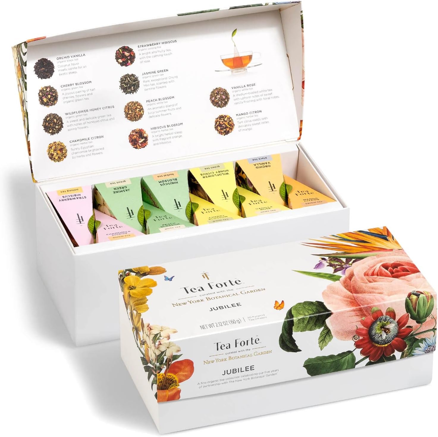 Wellbeing Assorted Presentation Box Tea Gift Set, 20 Count, 2 of Each Variety Individually Wrapped Handcrafted Pyramid Infuser Bags