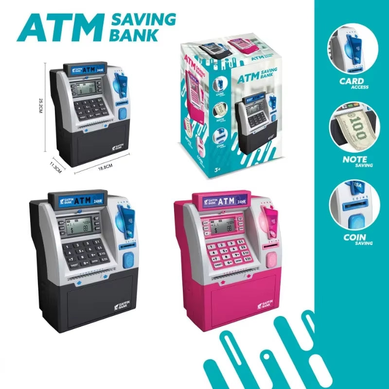 Kids ATM Automatic Deposit Teller Machine Toy Smart Password Swipe Card Saving Box Children Electronic Piggy Bank Christmas Gift