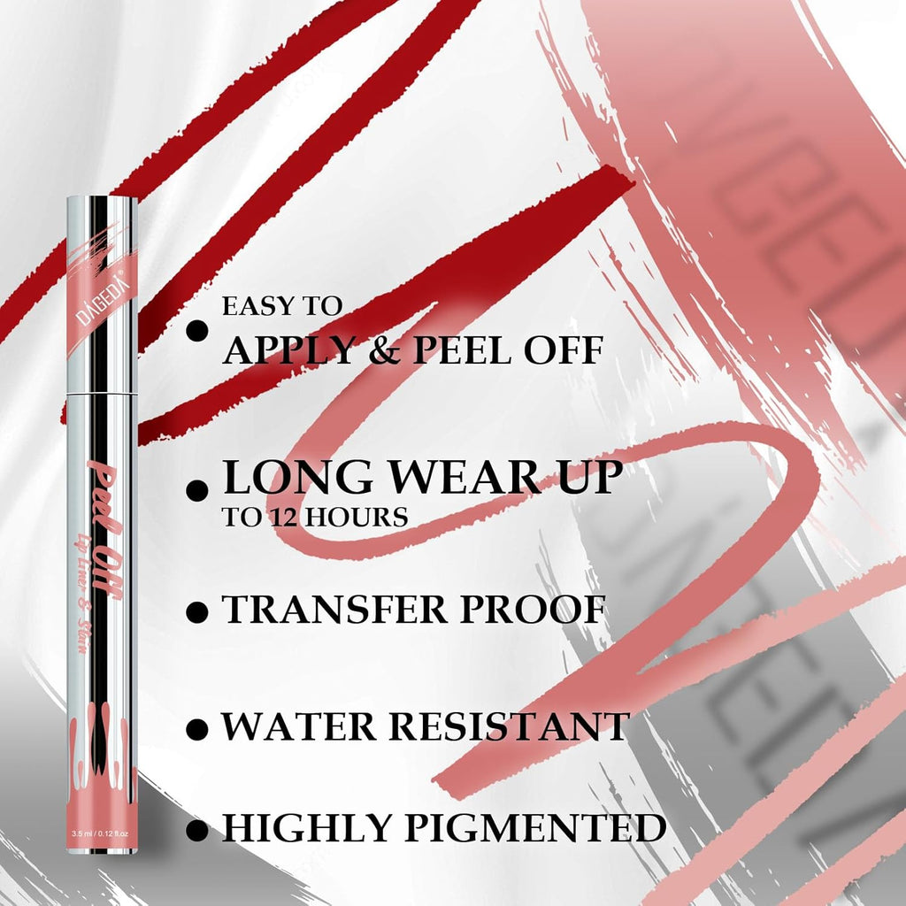 4 Colors Peel off Lip Liner, Peel off Lip Stain Set Tattoo Lip Liner with Tweezer,Waterproof, Long Lasting Lip Stain, Highly Pigmented Matte Finish Lip Tint Stain