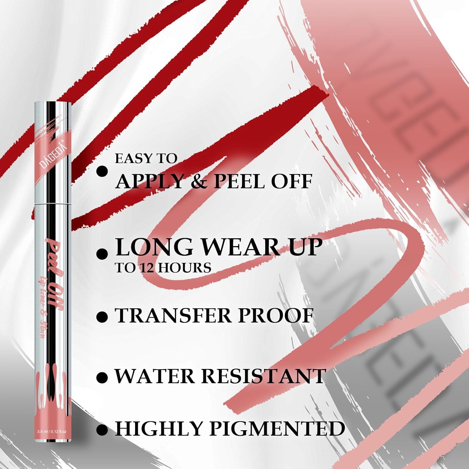 4 Colors Peel off Lip Liner, Peel off Lip Stain Set Tattoo Lip Liner with Tweezer,Waterproof, Long Lasting Lip Stain, Highly Pigmented Matte Finish Lip Tint Stain