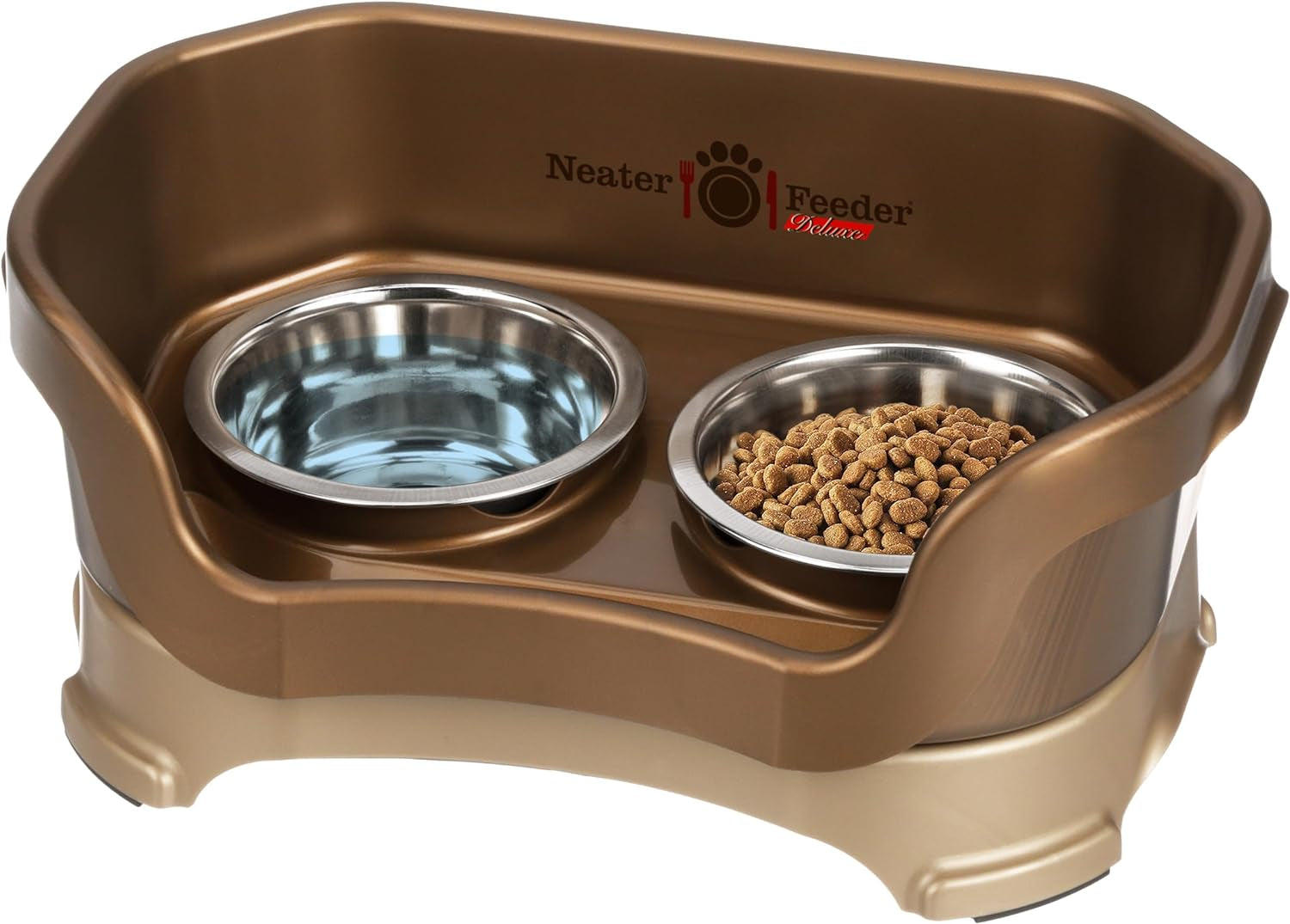 Neater Feeder Deluxe Mess Proof Dog Bowls Elevated for Small Dogs under 19 Lbs, Made in USA, No Spill Raised Dog Food Bowl Stand Feeding Station, Food and Water Bowl Set, Grey