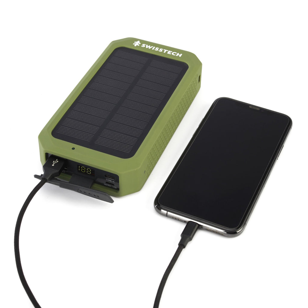 Swiss Tech 20000 Mah SOLAR PORTABLE POWER BANK / WIRELESS CHARGER WEATHER PROOF