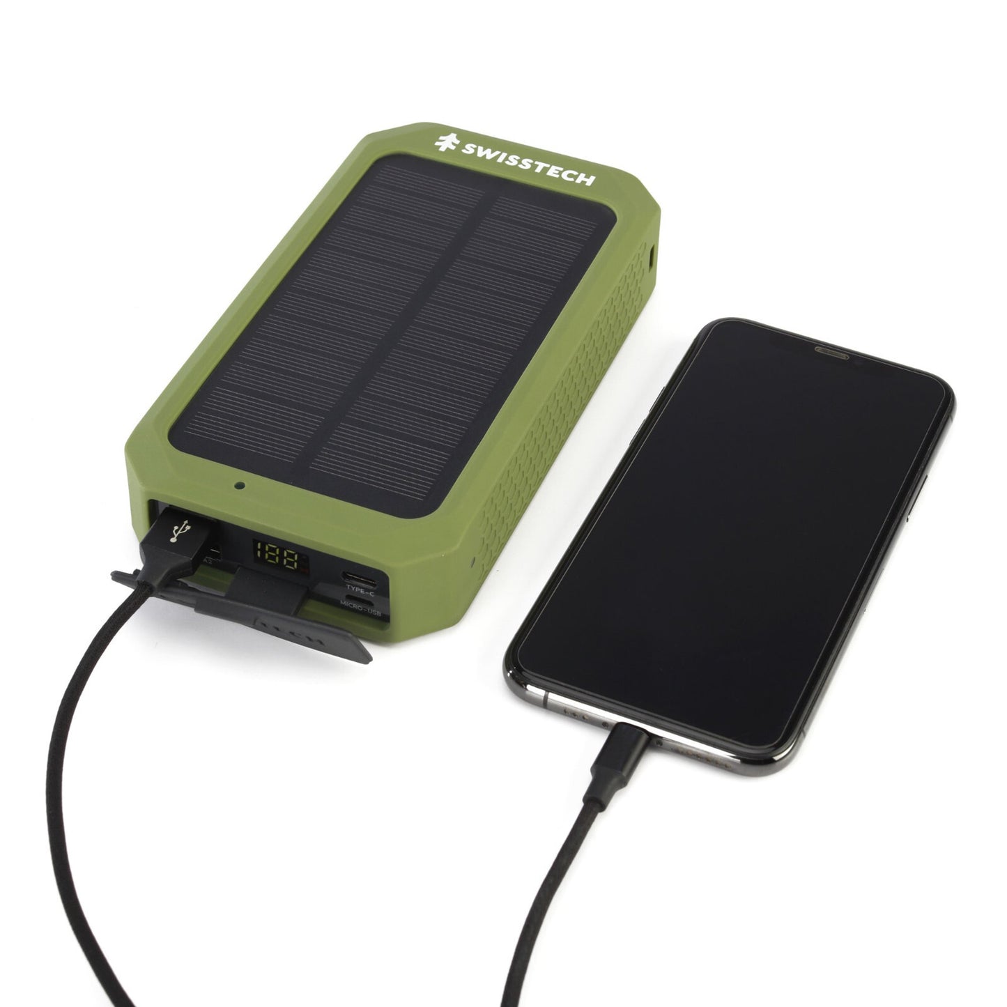 Swiss Tech 20000 Mah SOLAR PORTABLE POWER BANK / WIRELESS CHARGER WEATHER PROOF