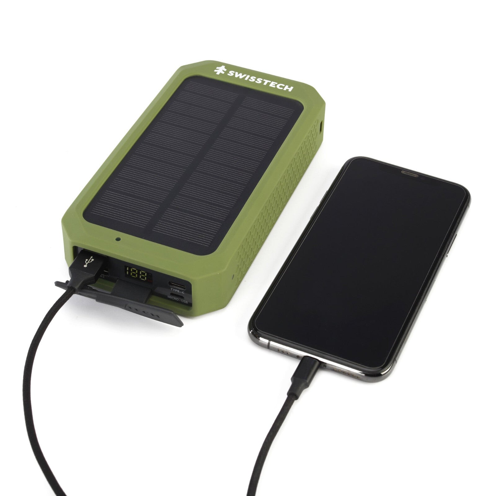 Swiss Tech 20000 Mah SOLAR PORTABLE POWER BANK / WIRELESS CHARGER WEATHER PROOF