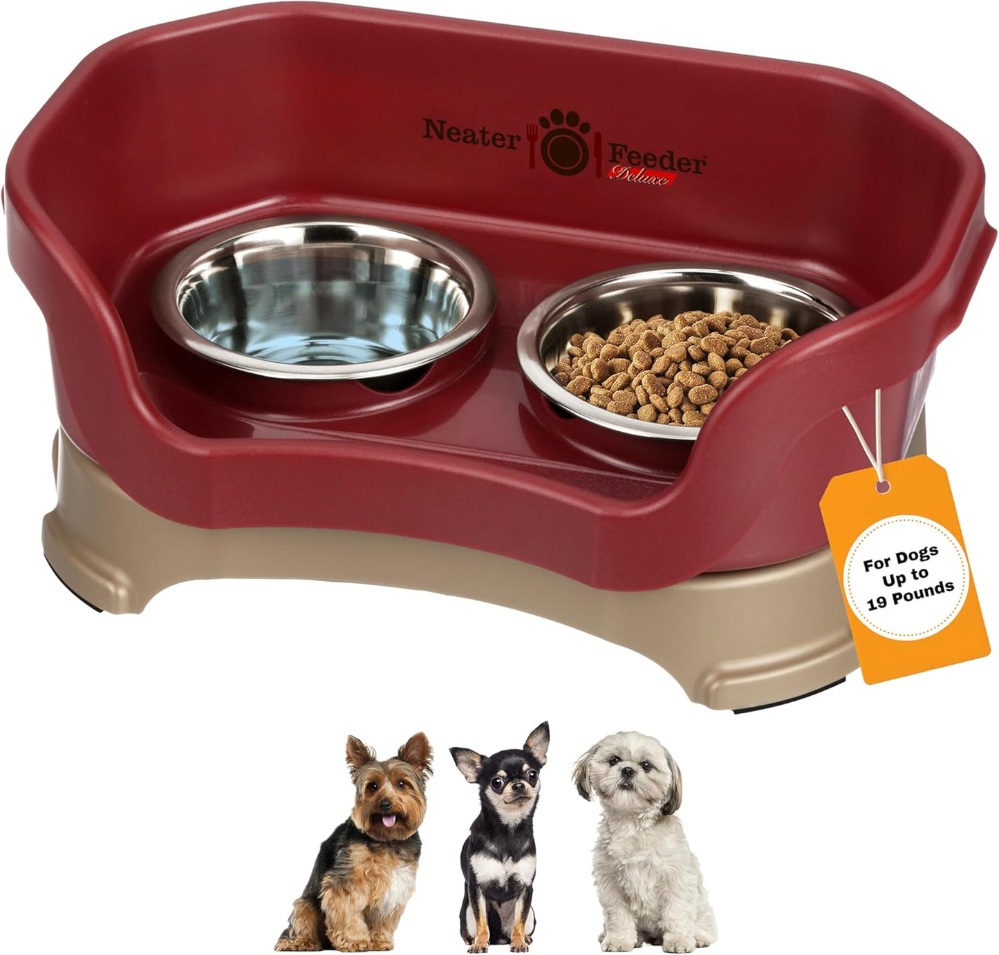 Neater Feeder Deluxe Mess Proof Dog Bowls Elevated for Small Dogs under 19 Lbs, Made in USA, No Spill Raised Dog Food Bowl Stand Feeding Station, Food and Water Bowl Set, Grey