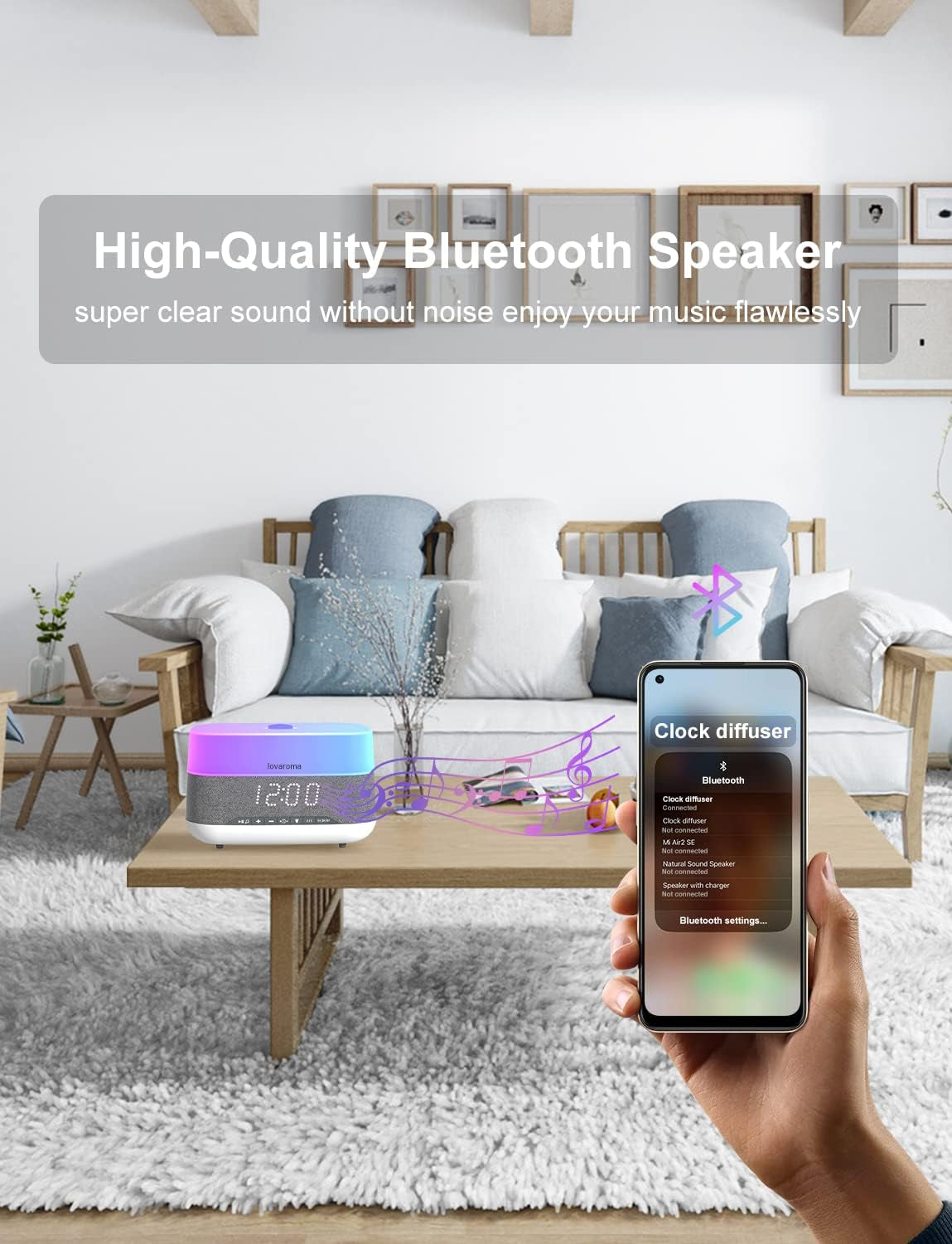 Versatile Essential Oil Diffuser, 300Ml Aroma Diffuser with Bluetooth Speaker and Alarm Clock, 7 Colors LED Light Aromatherapy Diffusers & Cool Mist Humidifier 3-Level Brightness, Auto-Off Protection