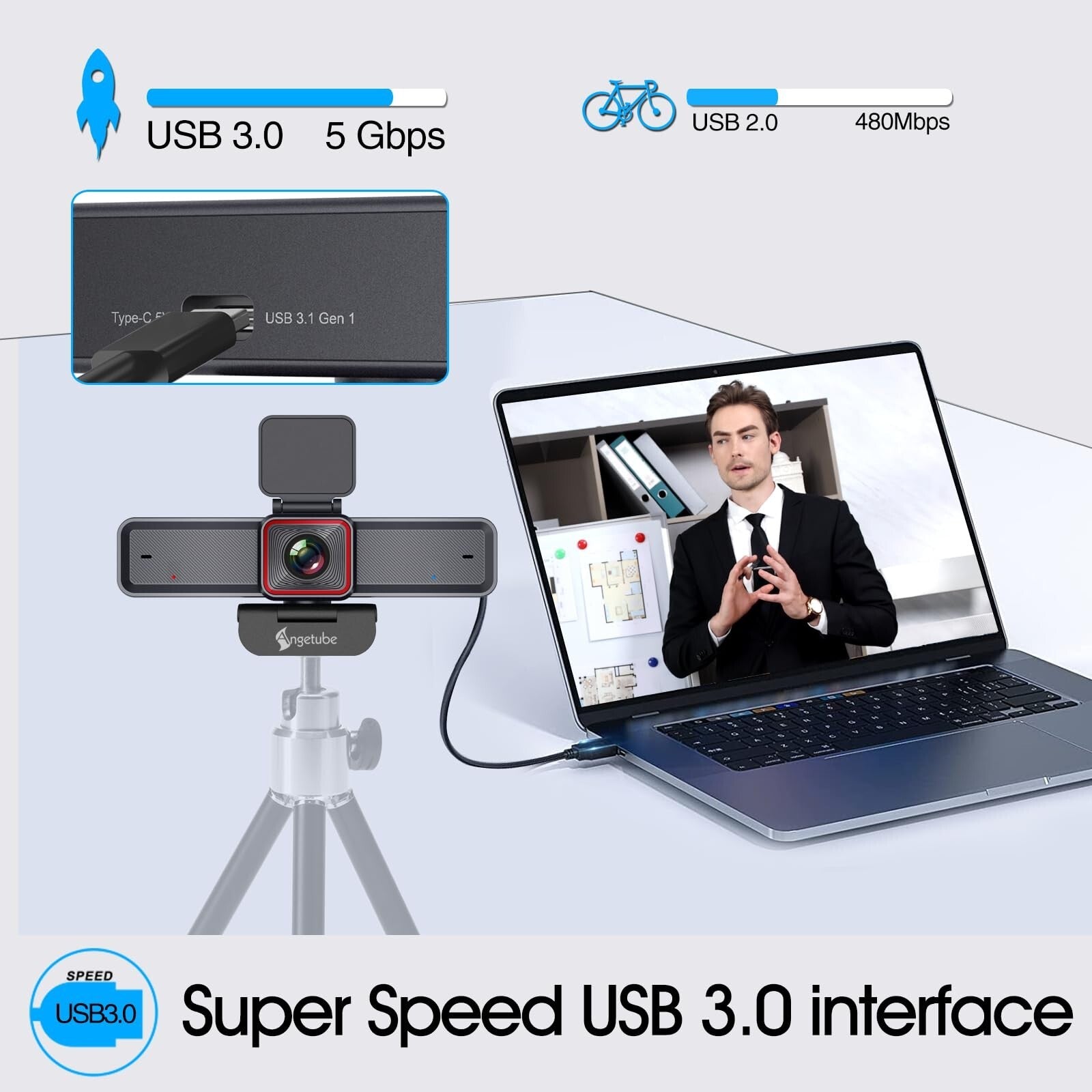 Angetube 4K Webcam with AI Tracking,Remot