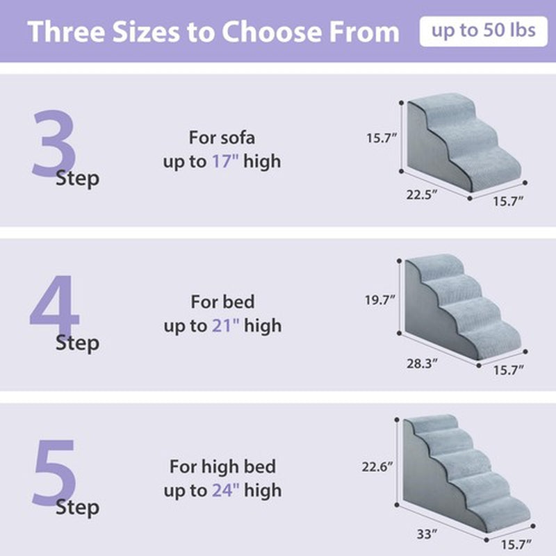 Dog Stairs for Small Dogs 3-Steps Ramp for Bed and Couch Pet with Highly
