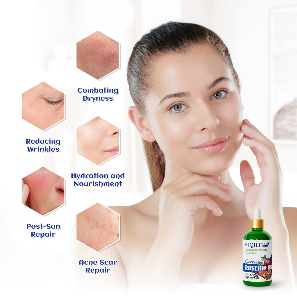 Rosehip Seed Carrier Oil, Pure Cold Pressed Organic, 100Mlfor Massage Skin Hair & Nails