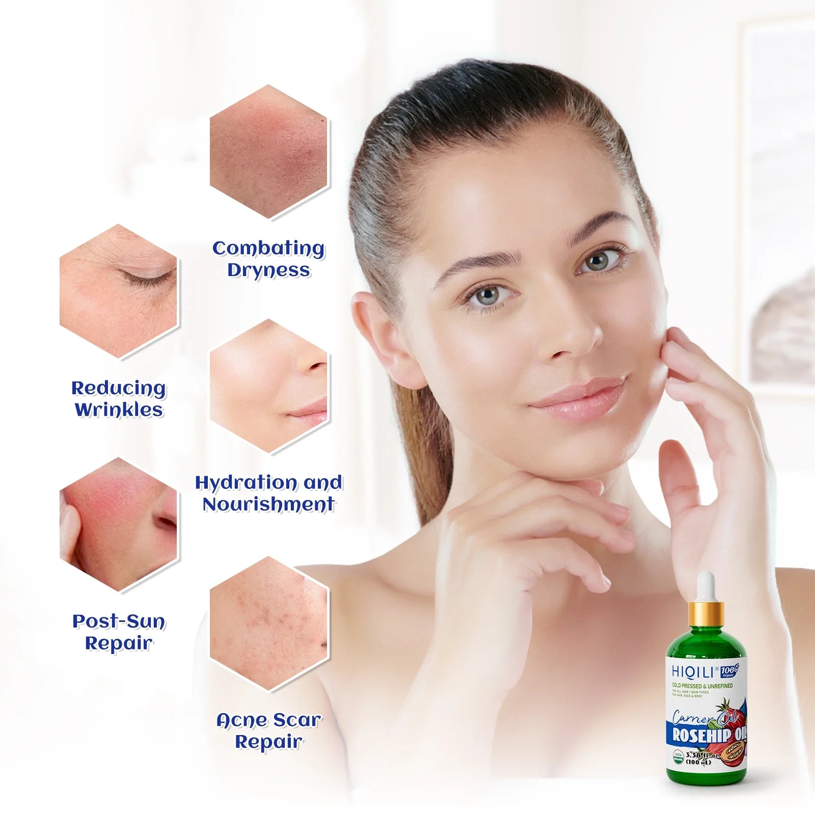 Rosehip Seed Carrier Oil, Pure Cold Pressed Organic, 100Mlfor Massage Skin Hair & Nails