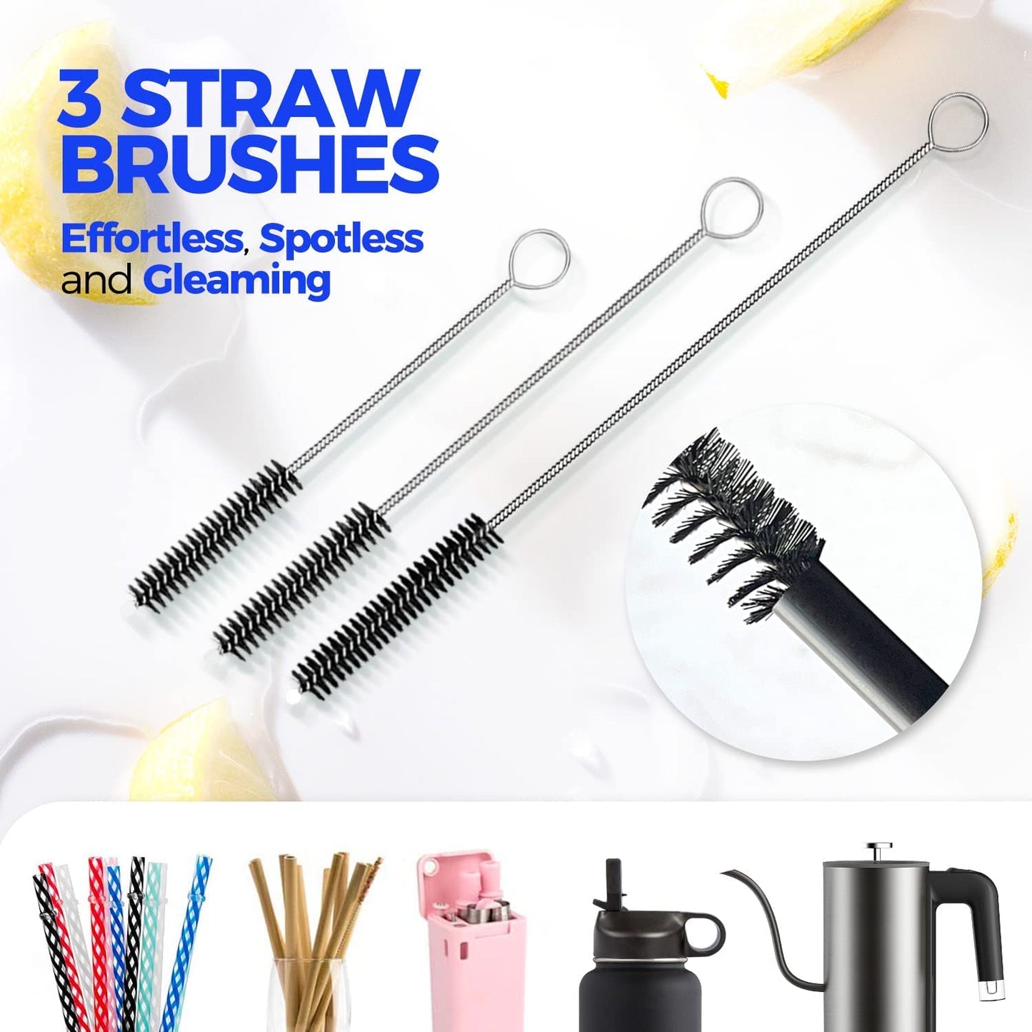 6 Pack Bottle Brush Set, 14" Long Handle Stainless Steel Bottle Cleaner Brush, 3