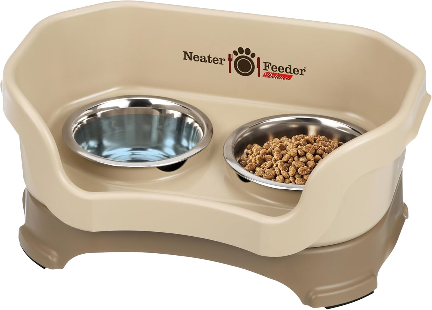 Neater Feeder Deluxe Mess Proof Dog Bowls Elevated for Small Dogs under 19 Lbs, Made in USA, No Spill Raised Dog Food Bowl Stand Feeding Station, Food and Water Bowl Set, Grey