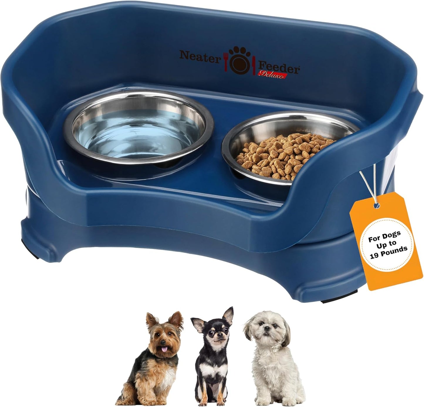 Neater Feeder Deluxe Mess Proof Dog Bowls Elevated for Small Dogs under 19 Lbs, Made in USA, No Spill Raised Dog Food Bowl Stand Feeding Station, Food and Water Bowl Set, Grey
