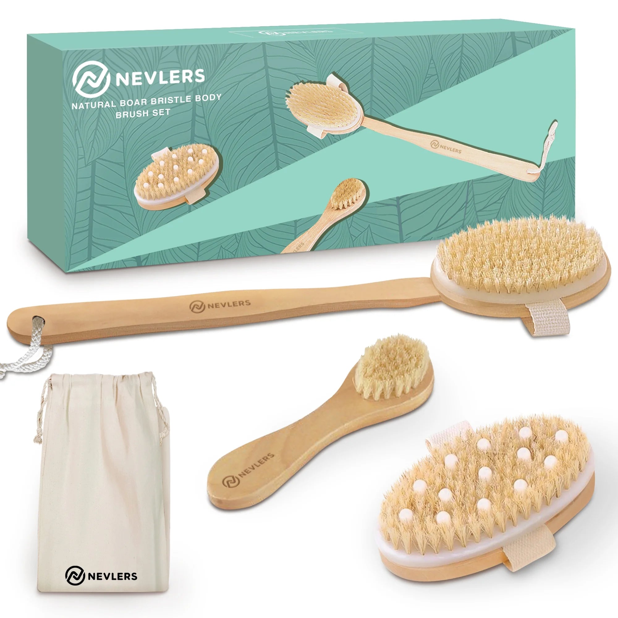 Natural Boar Dry Body Brush Set | Exfoliate, Massage, Reduce Cellulite