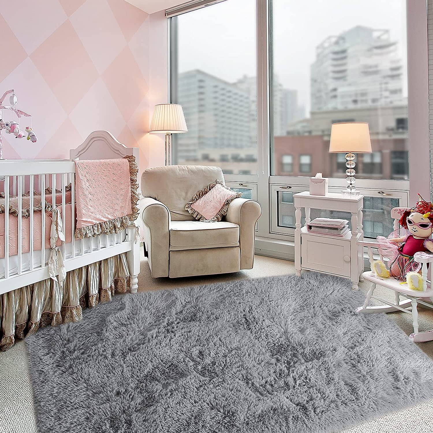 Soft Fluffy Area Rug Indoor Plush Carpet Shaggy Rugs for Bedroom Home Decor,5'X8',Grey