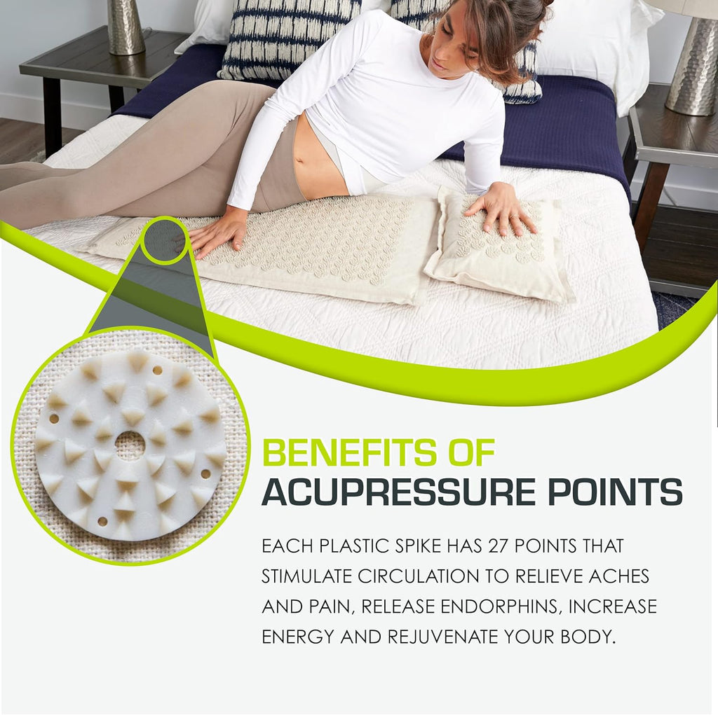 Ki Acupressure Mat and Pillow Set with 100% Natural Linen for Back/Neck Pain Relief and Muscle Relaxation, Sand Dunes