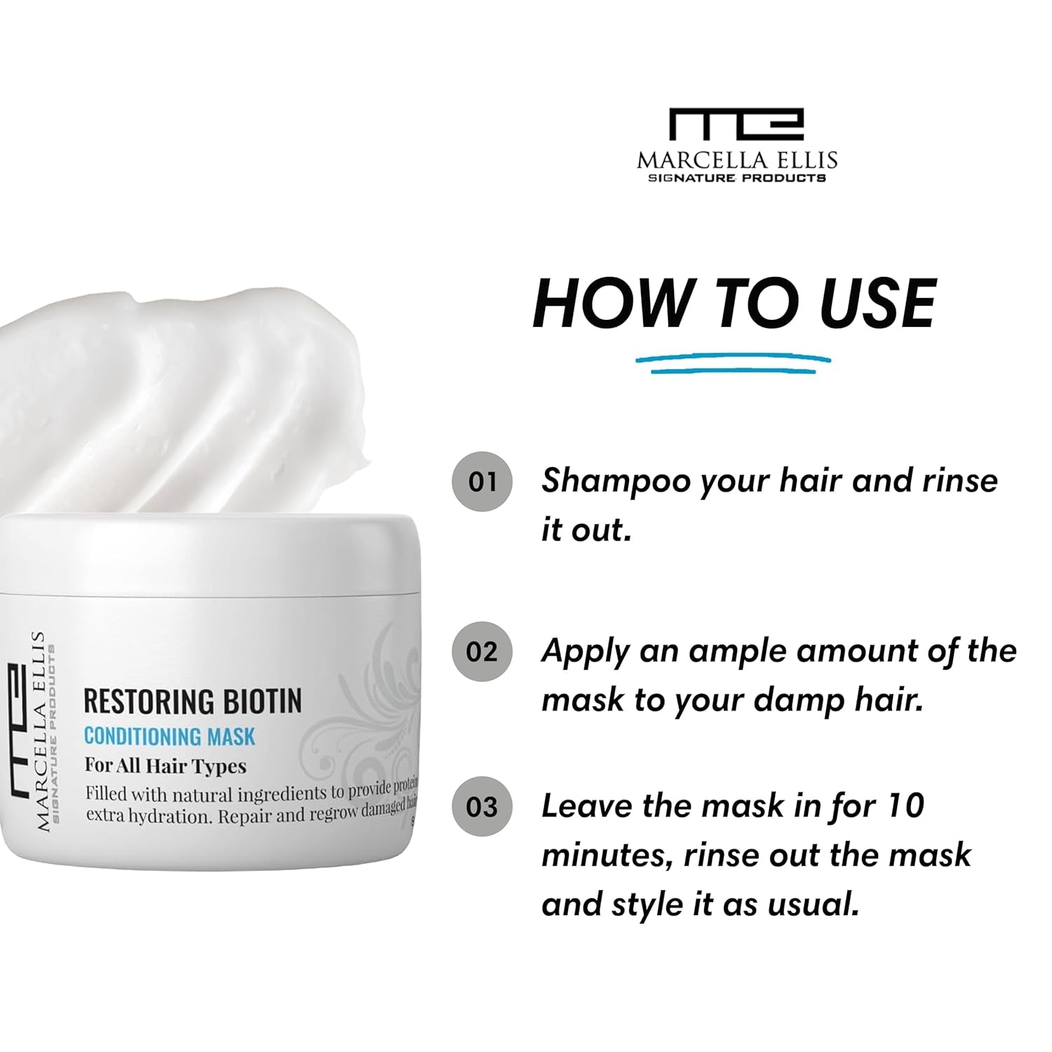 Biotin Hair Repair Mask, Hair Mask for Dry, Damaged, and Fizzy Hair, Deep Conditioning Formula for All Hair Types