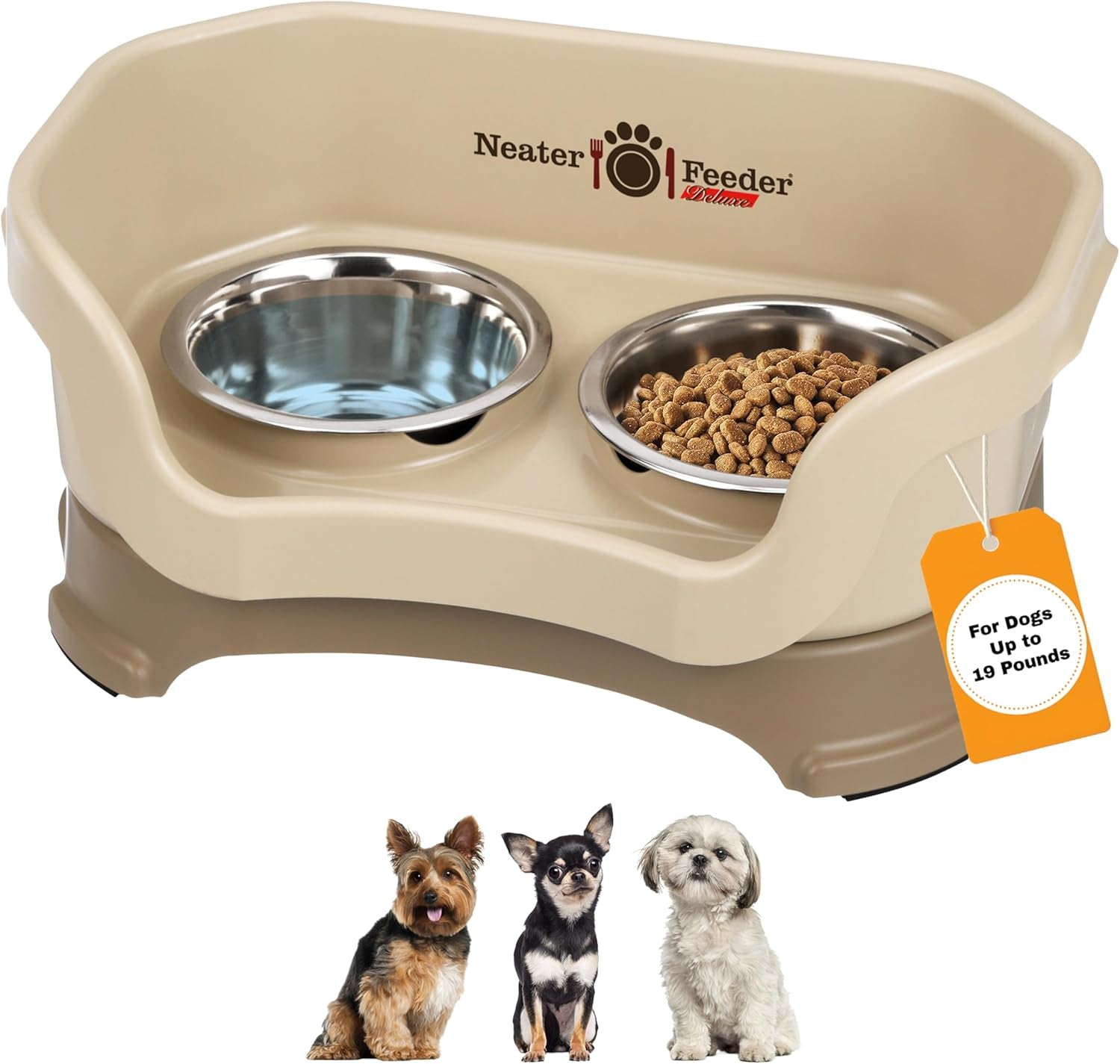 Neater Feeder Deluxe Mess Proof Dog Bowls Elevated for Small Dogs under 19 Lbs, Made in USA, No Spill Raised Dog Food Bowl Stand Feeding Station, Food and Water Bowl Set, Grey