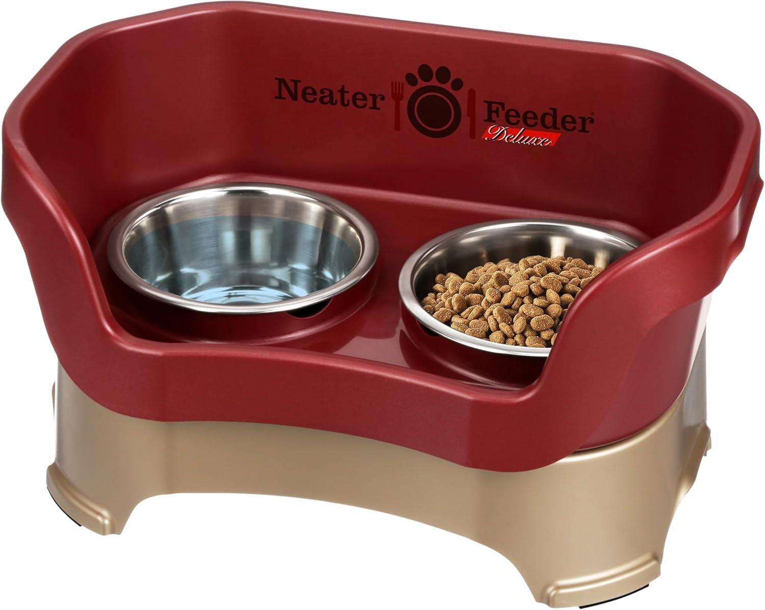 Neater Feeder Deluxe Mess Proof Dog Bowls Elevated for Small Dogs under 19 Lbs, Made in USA, No Spill Raised Dog Food Bowl Stand Feeding Station, Food and Water Bowl Set, Grey