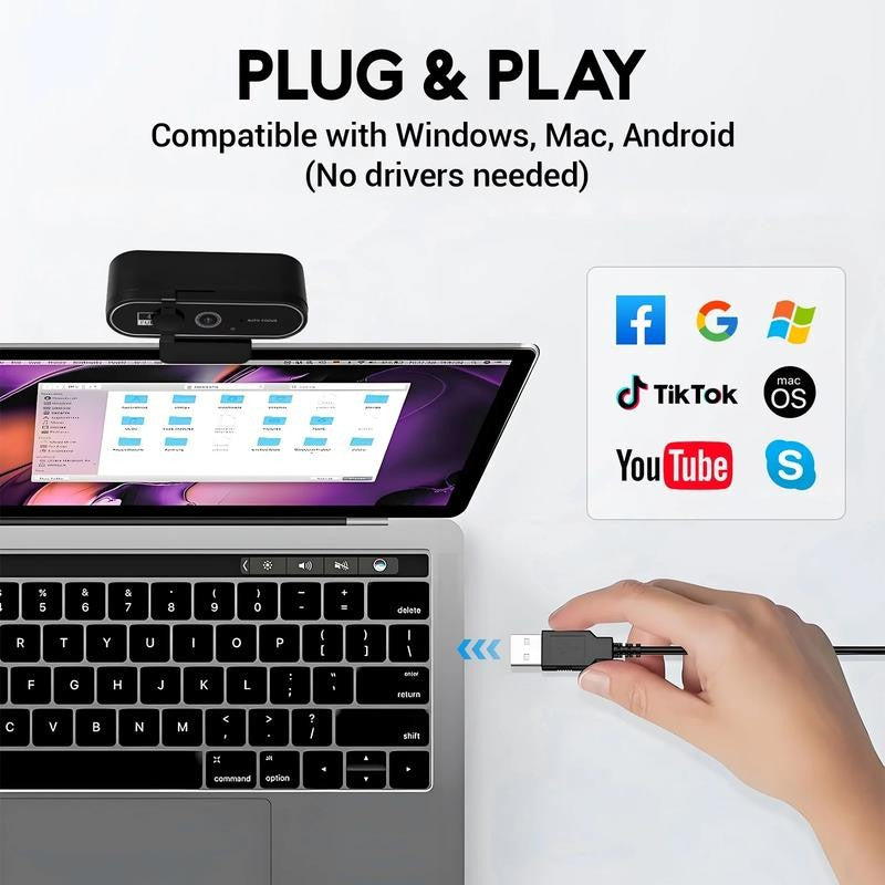 Webcam 4K HD USB Autofocus PC Webcam with Dual Mics for Xbox Laptop Computer Gam