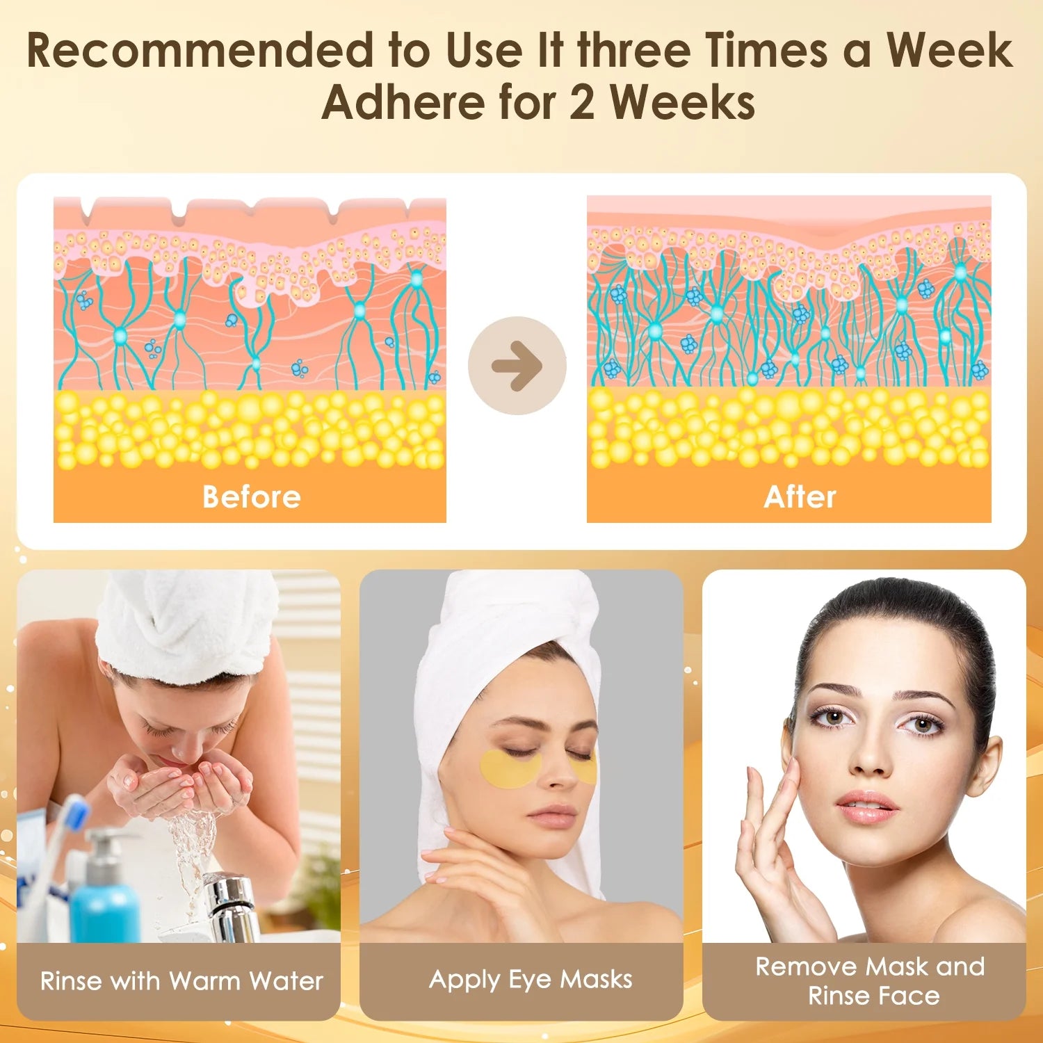 24K Gold Eye Mask Collagen Patches for Hydrating and Firming, Reduce Fine Line, Eye Bags, Wrinkles and Dark Circles-60Pcs