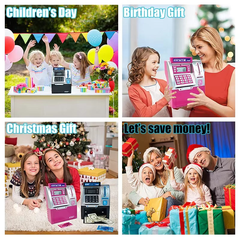 Kids ATM Automatic Deposit Teller Machine Toy Smart Password Swipe Card Saving Box Children Electronic Piggy Bank Christmas Gift