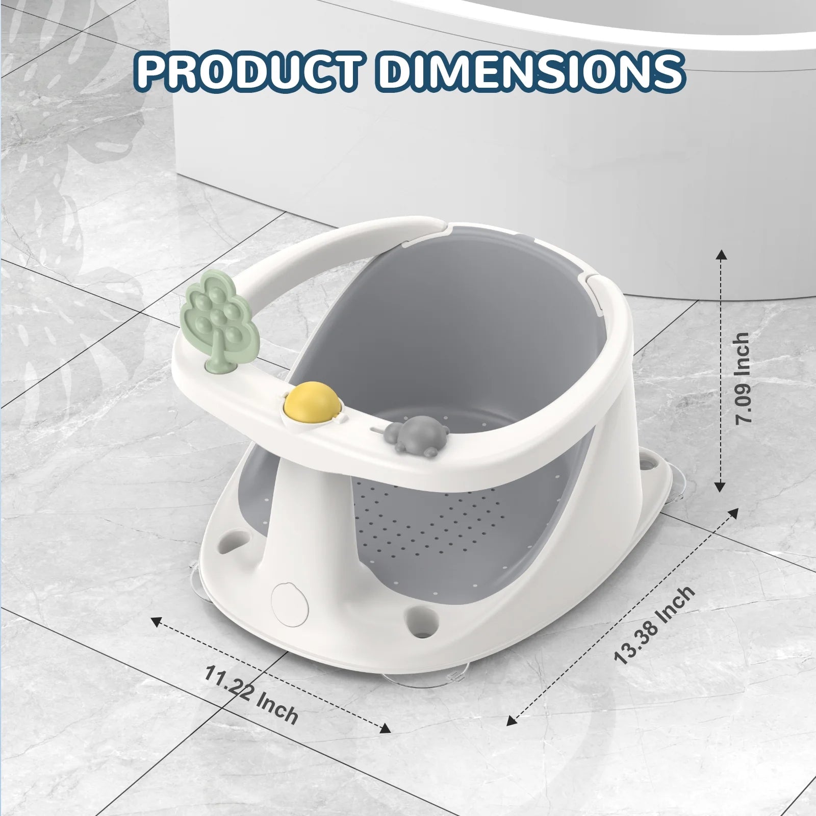 Baby Bath Seat for 6 Months and up - Non-Slip, Comfortable Bath Seat with Rinse Cup,Baby Bathing Essentials Grey