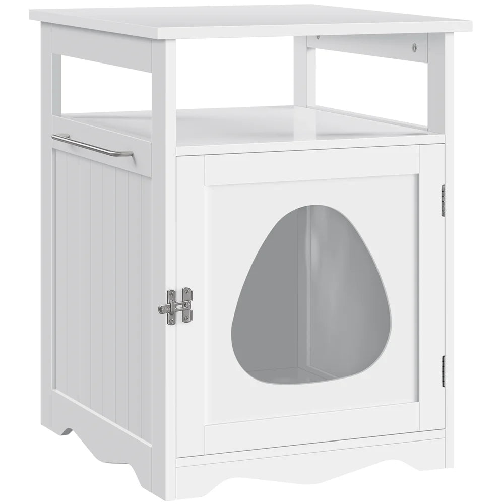 Wooden Cat Litter Box Enclosure with Open Shelf,White