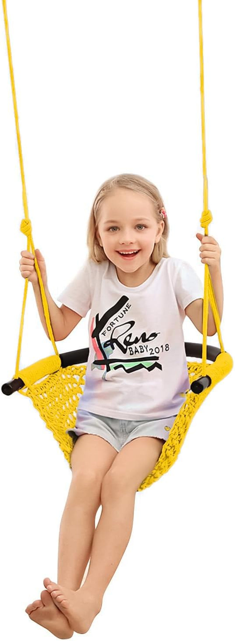 Swing Seat for Kids Heavy Duty Rope Play Secure Children Swing Set,Perfect for Indoor,Outdoor,Playground,Home,Tree,With Snap Hooks and Swing Straps,440 Lbs Capacity,Pink
