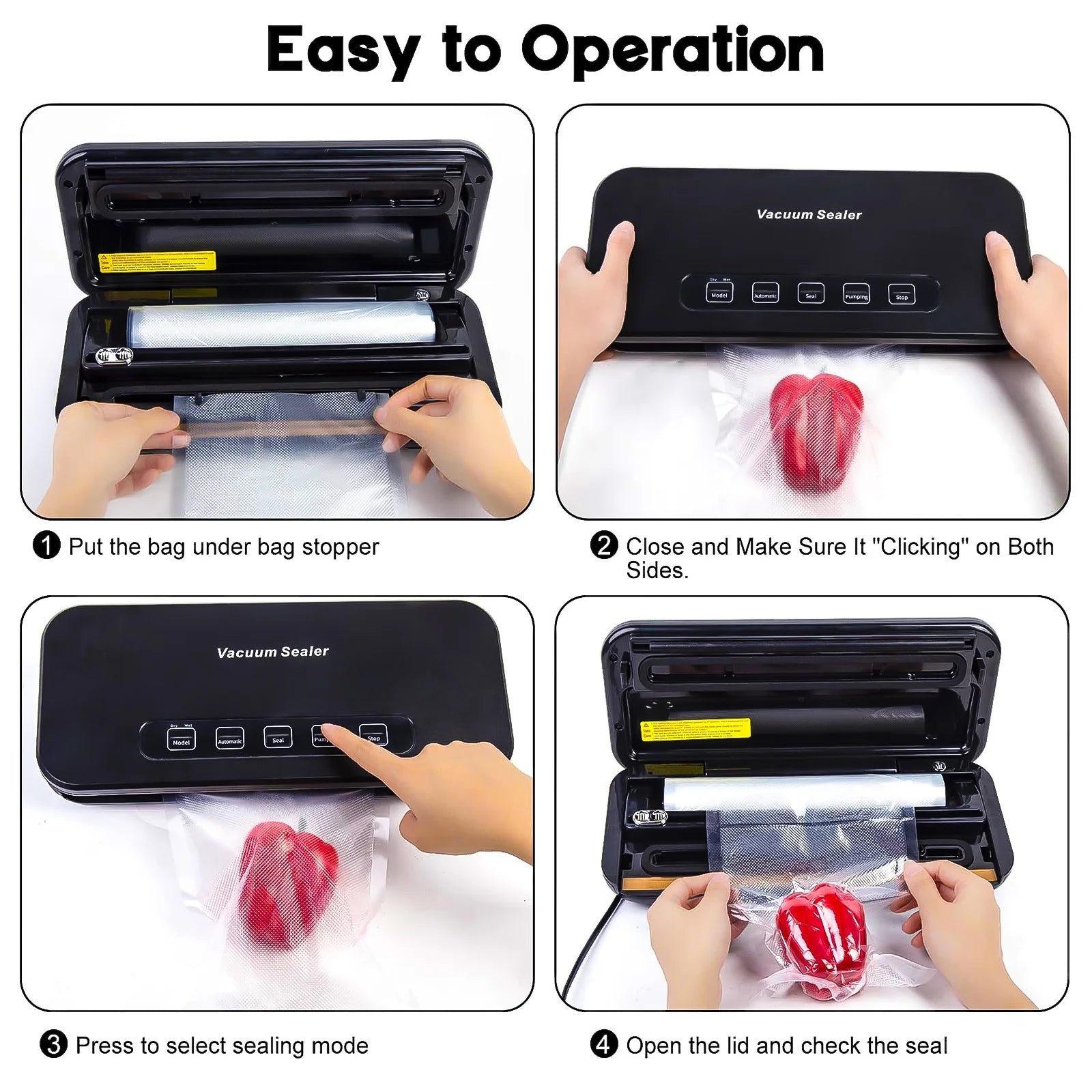 Automatic Vacuum Sealer Machine, 85 Kpa Vacuum Sealer for Food Storage, External Vacuum Sealable Canisters, Dry & Wet Mode, with 20 Bags and a Roll Bag