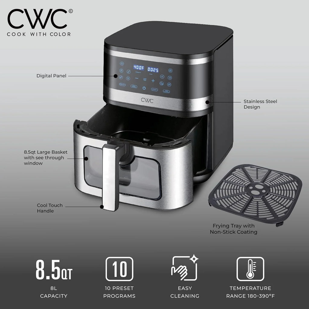 Digital Air Fryer 8.5-Quart Stainless Steel Air Fryer Kitchen Appliance, Black