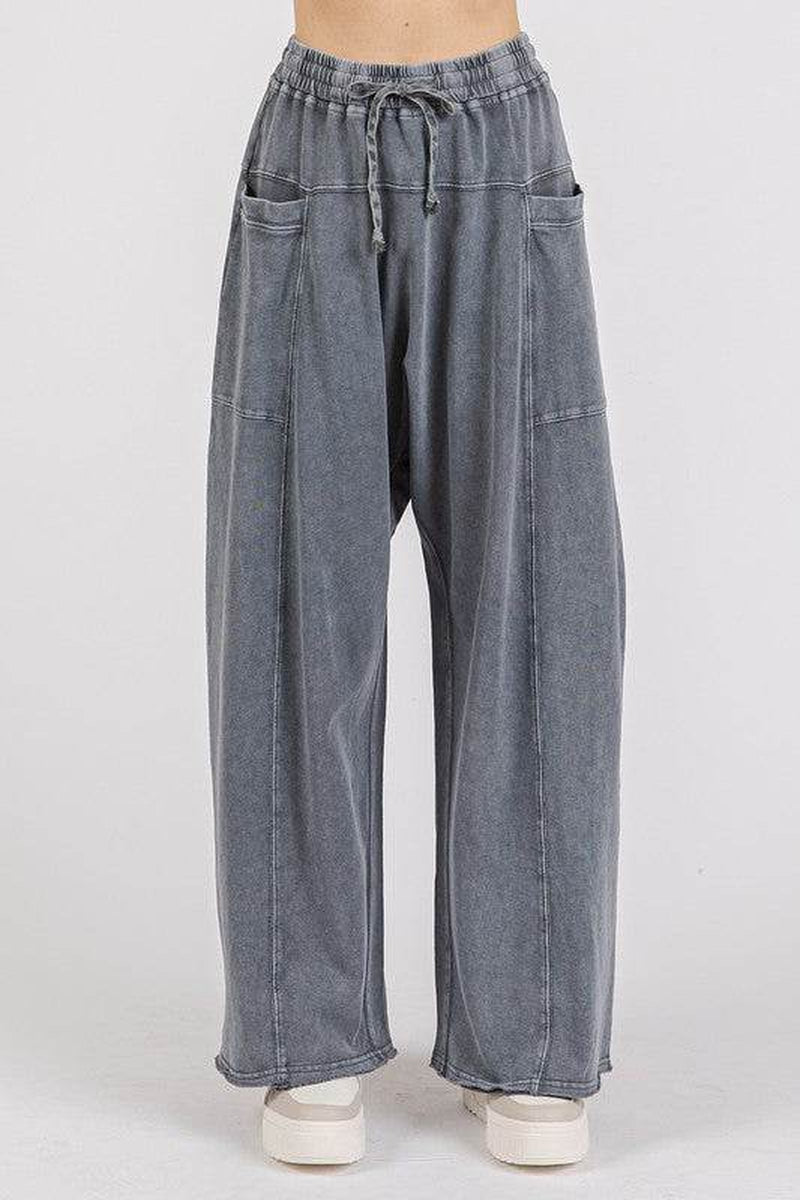Mittoshop Mineral Wash Elastic Waist Barrel Leg Baggy Pants