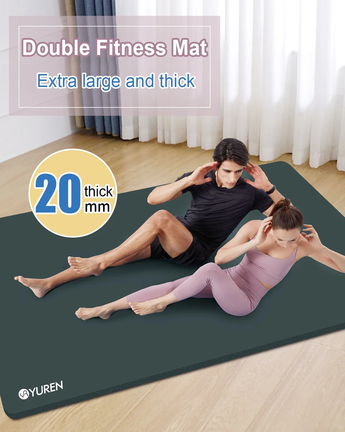 Large Yoga Mat Thick 1 Inch 78"X51" Wide Exercise Mats for Home Gym Workout Yoga Pilates, Gray Blue
