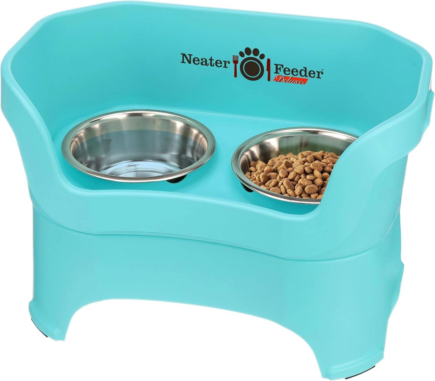 Neater Feeder Deluxe Mess Proof Dog Bowls Elevated for Small Dogs under 19 Lbs, Made in USA, No Spill Raised Dog Food Bowl Stand Feeding Station, Food and Water Bowl Set, Grey