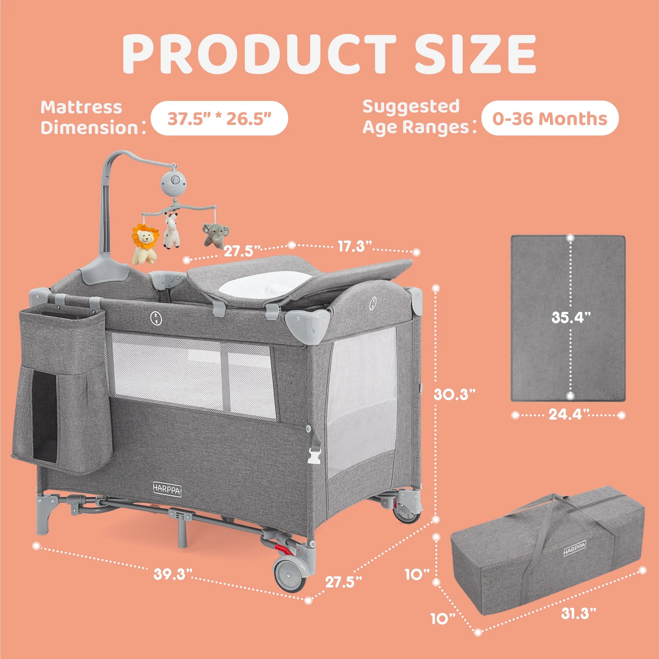 5 in 1 Portable Playard and Bassinet Bedside Sleeper for Newborn to Toddler, Unisex, Gray