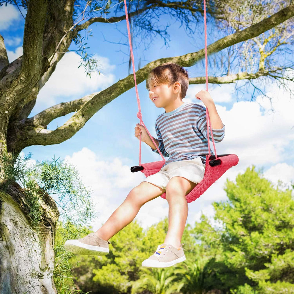 Swing Seat for Kids Heavy Duty Rope Play Secure Children Swing Set,Perfect for Indoor,Outdoor,Playground,Home,Tree,With Snap Hooks and Swing Straps,440 Lbs Capacity,Pink