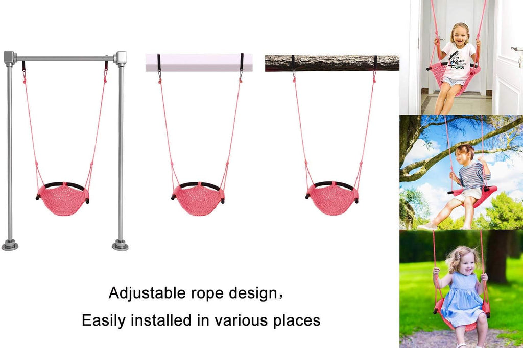 Swing Seat for Kids Heavy Duty Rope Play Secure Children Swing Set,Perfect for Indoor,Outdoor,Playground,Home,Tree,With Snap Hooks and Swing Straps,440 Lbs Capacity,Pink