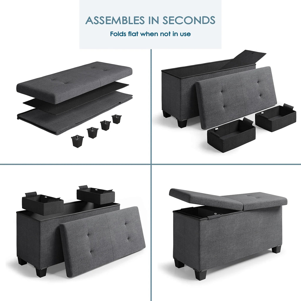 Ottoman Storage Bench, Linen 30" Storage Ottoman Bench, Gray