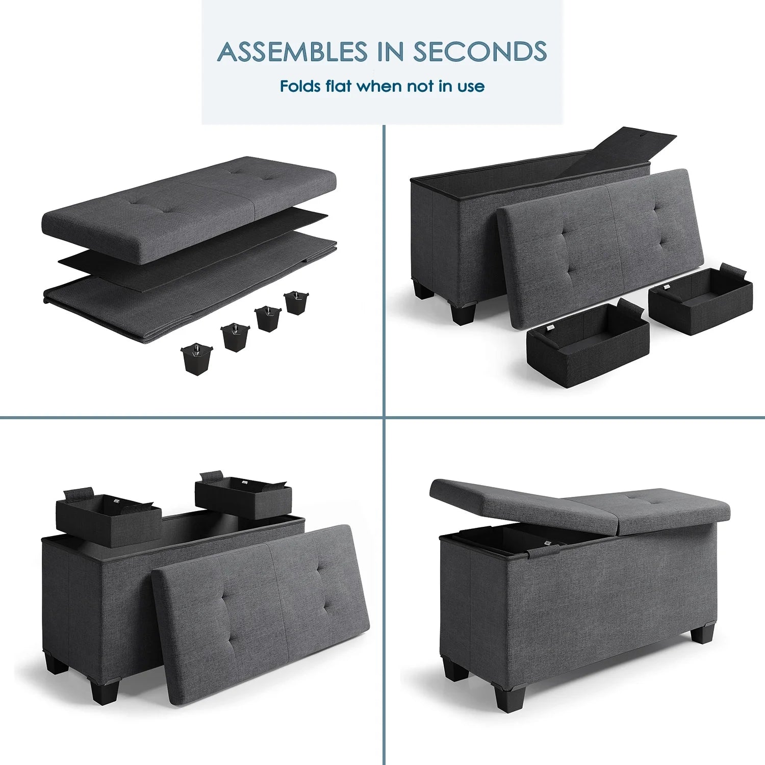 Ottoman Storage Bench, Linen 30" Storage Ottoman Bench, Gray