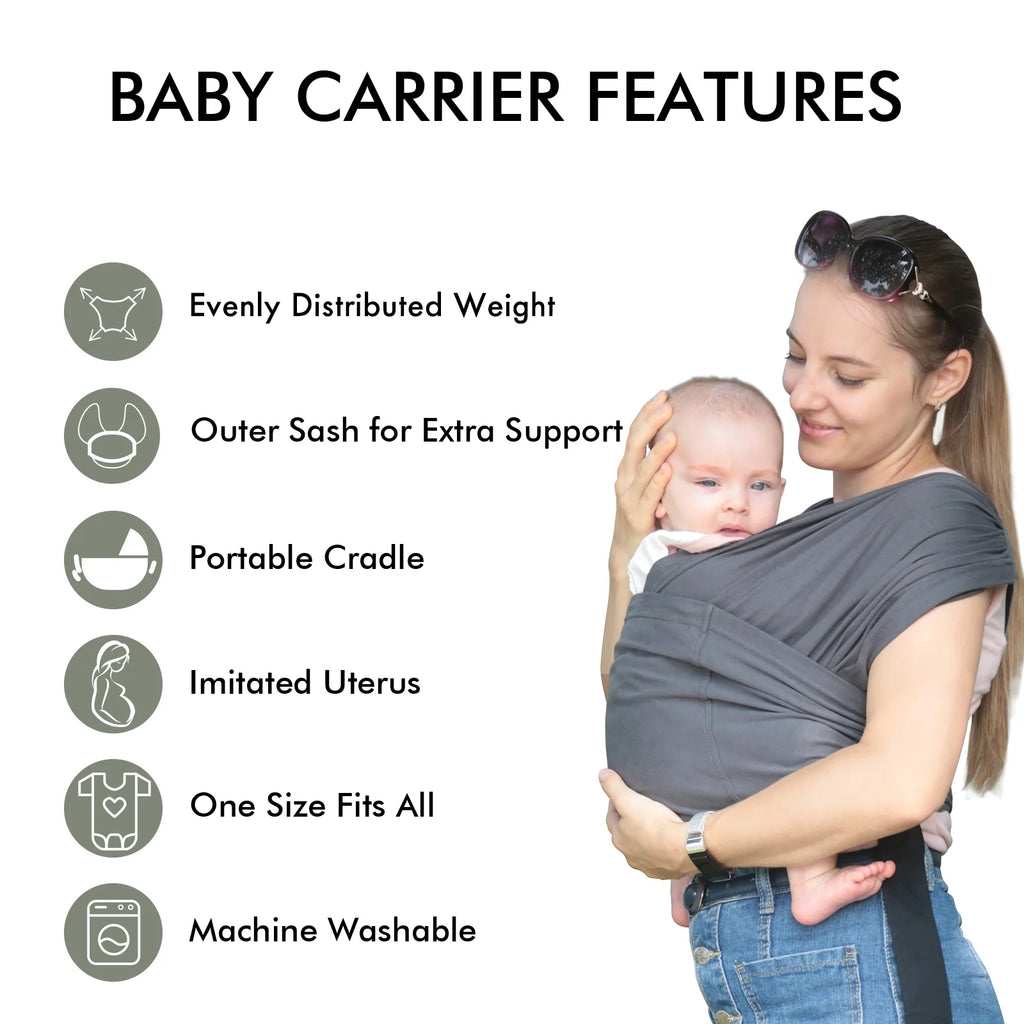 Wrap Carriers Organic Cotton Slings, for Toddlers, Infant, Newborn 35 Lbs, Dark Gray