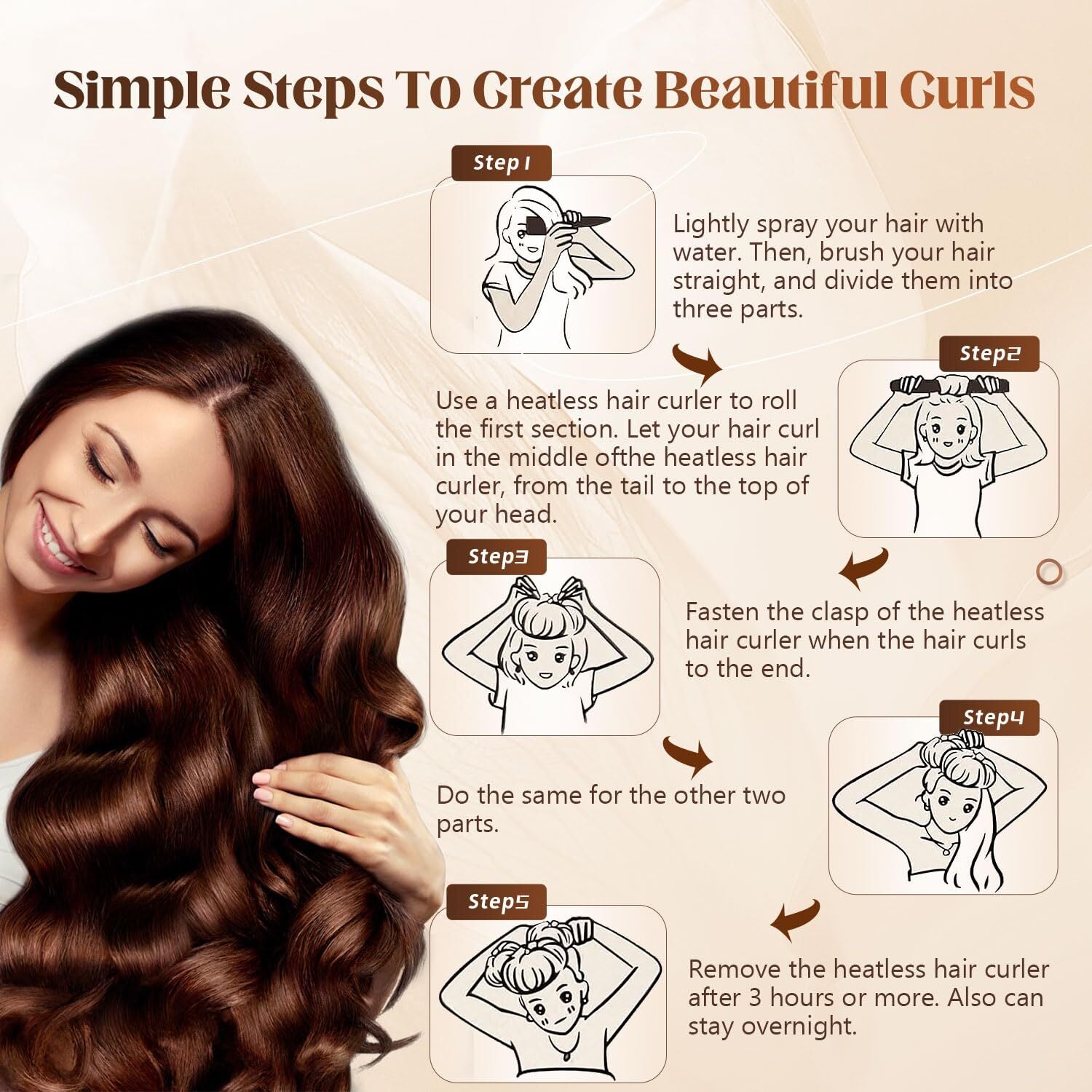 Heatless Hair Curler Overnight 3 Pcs Sponge Heatless Curling Rod with Satin Scar