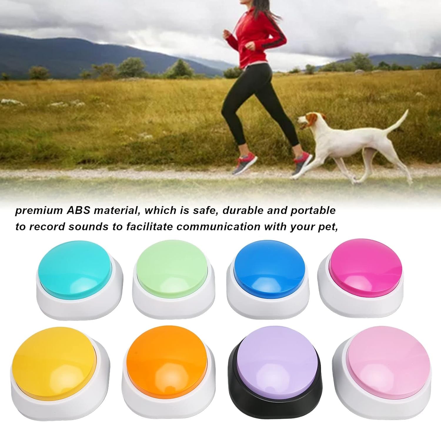 Dog Training Clickers, Recordable Dog Talking , Pet Communication Training Buzzer, 30S Voice Record and Playback, Battery Powered, for Drink, Play, Eat, 8 Packs