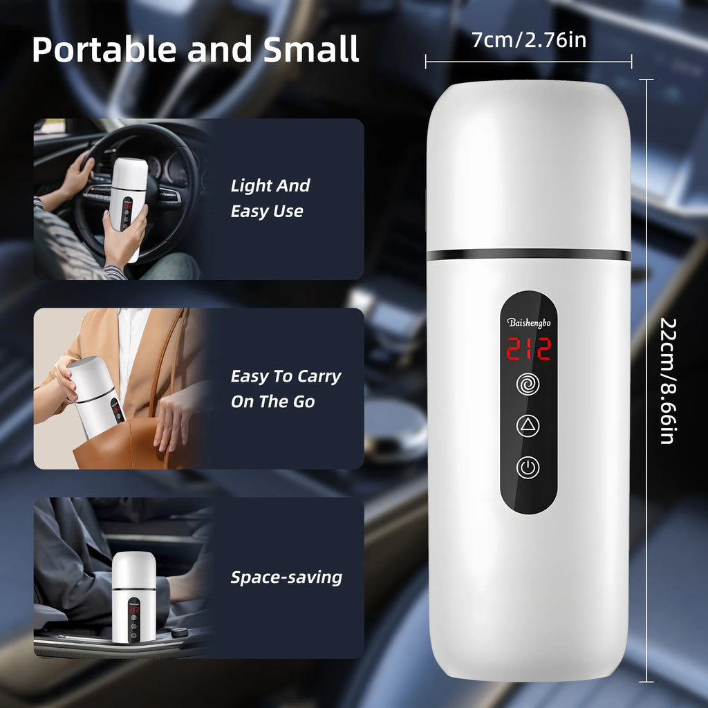 Car Kettle, 12V/24V Portable Travel Electric Kettle for Car Heated Travel Mug, Temperature Adjustable Mini Water Boiler for Tea Coffee Milk, 420ML
