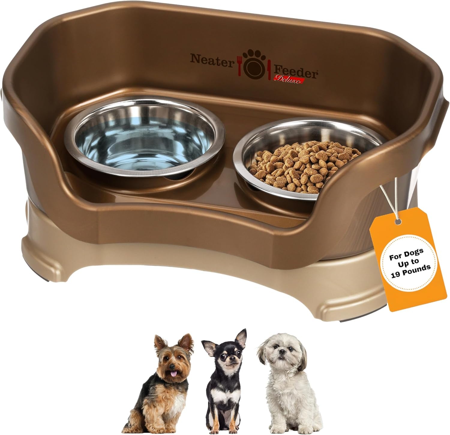 Neater Feeder Deluxe Mess Proof Dog Bowls Elevated for Small Dogs under 19 Lbs, Made in USA, No Spill Raised Dog Food Bowl Stand Feeding Station, Food and Water Bowl Set, Grey