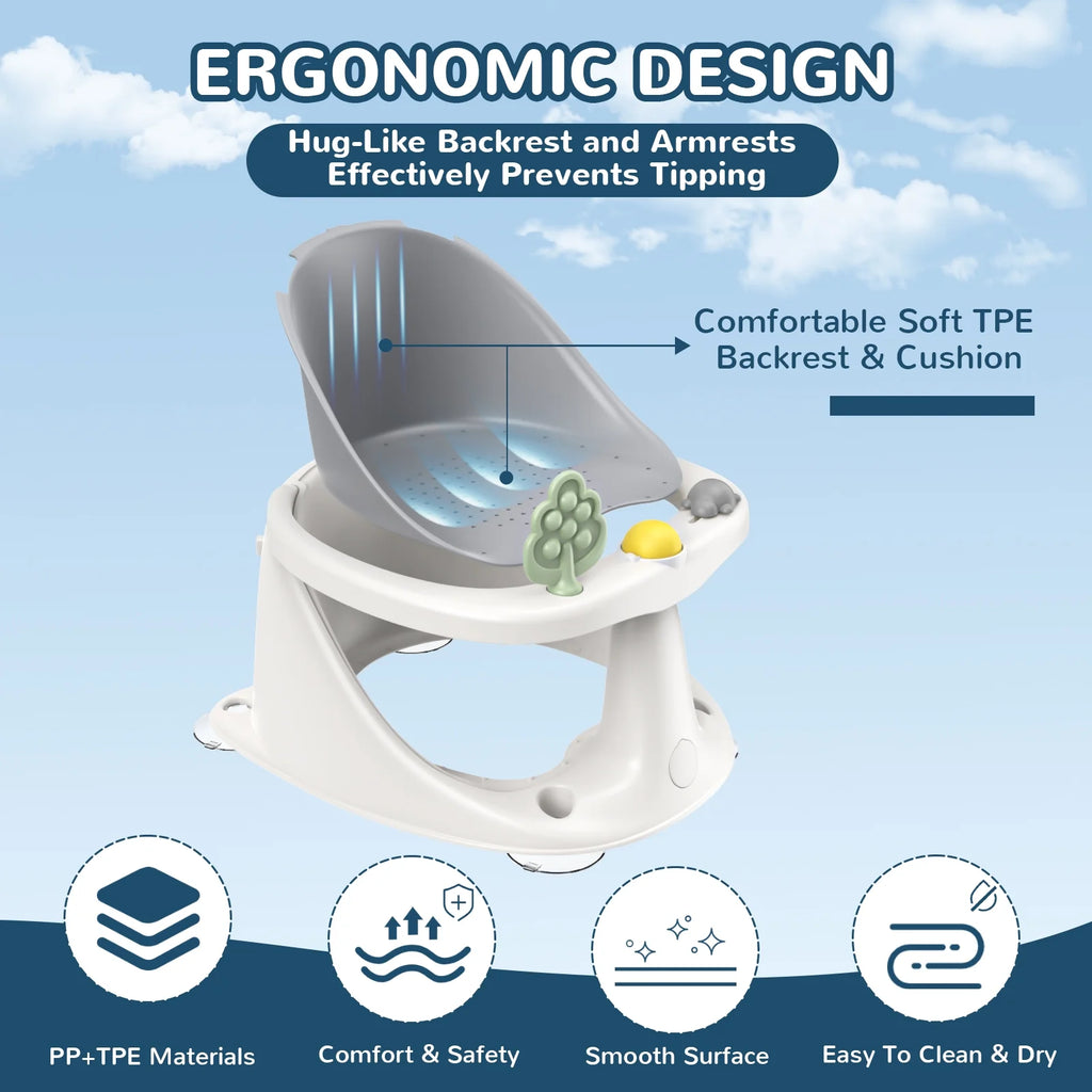 Baby Bath Seat for 6 Months and up - Non-Slip, Comfortable Bath Seat with Rinse Cup,Baby Bathing Essentials Grey