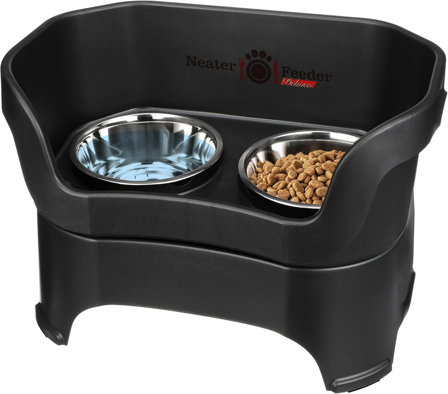 Neater Feeder Deluxe Mess Proof Dog Bowls Elevated for Small Dogs under 19 Lbs, Made in USA, No Spill Raised Dog Food Bowl Stand Feeding Station, Food and Water Bowl Set, Grey