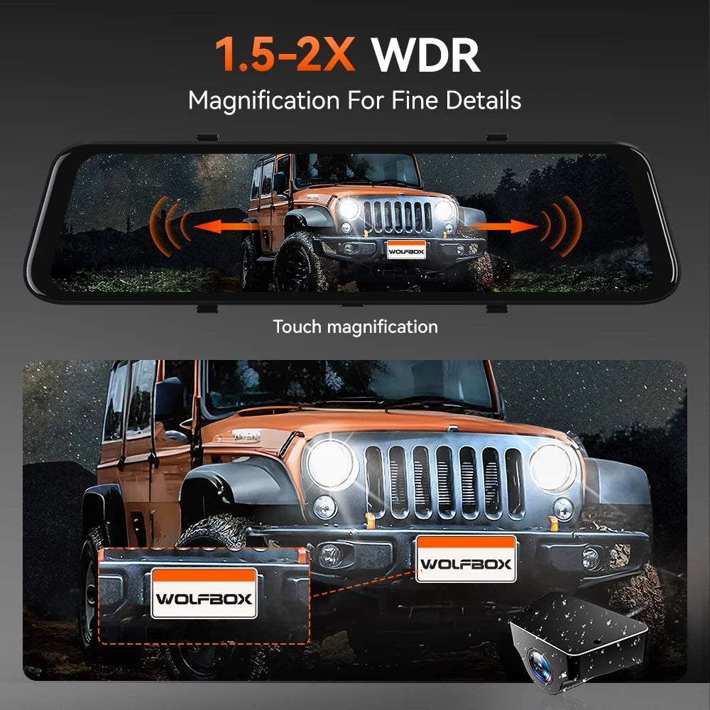 12" Rear View Mirror Dash Cam, 4K Mirror Dash Cam Front and 2.5K Rear Camera, Rearview Dash Camera for Car with WDR, Night Vision, Free 64GB Card & GPS