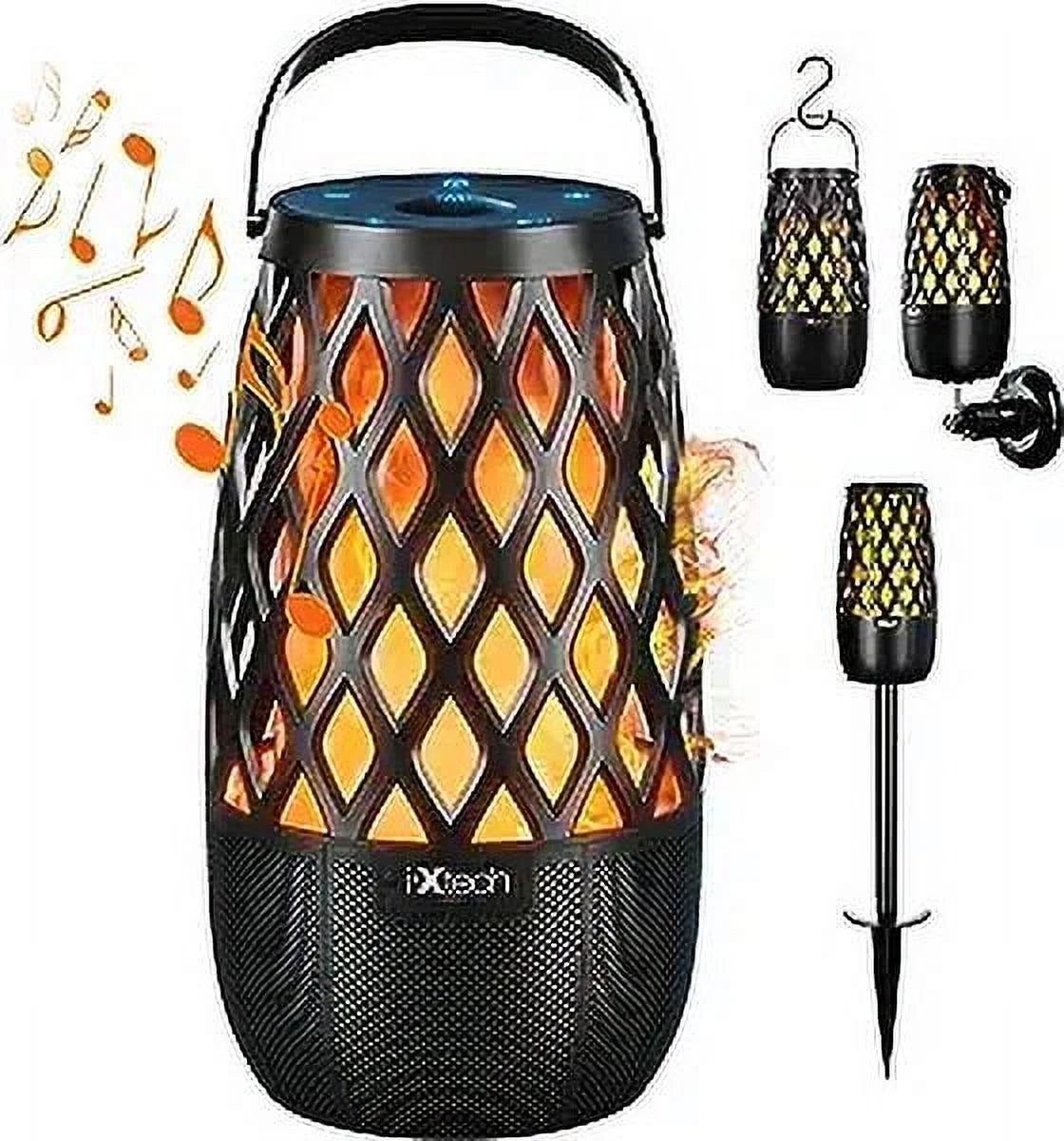 Outdoor Bluetooth Speaker Waterproof Wireless with LED Flame Light, Shower Bluetooth Speaker for Camping Patio Home Decor, Wall Mount&Hook&Stake 1 Pack Fireball
