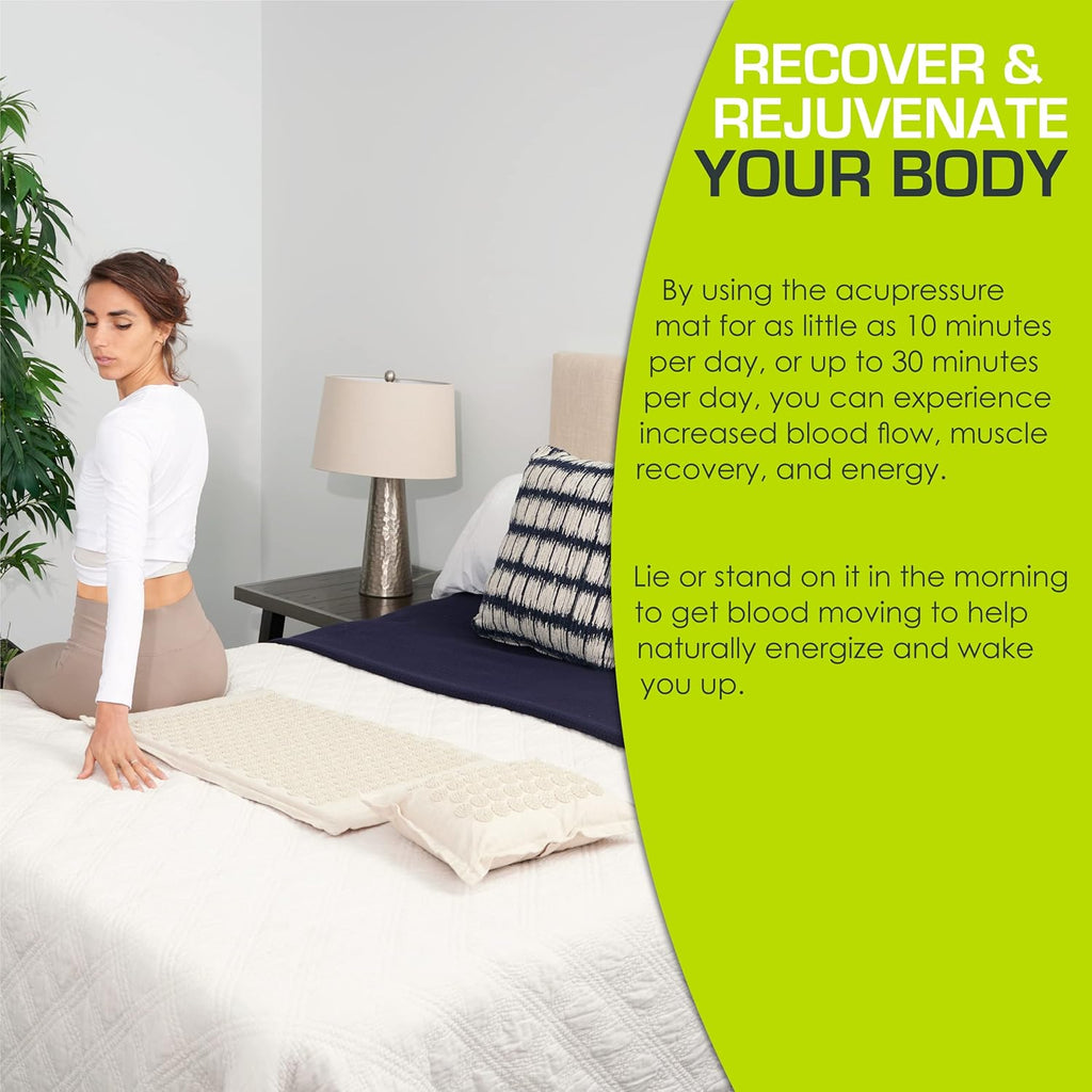 Ki Acupressure Mat and Pillow Set with 100% Natural Linen for Back/Neck Pain Relief and Muscle Relaxation, Sand Dunes