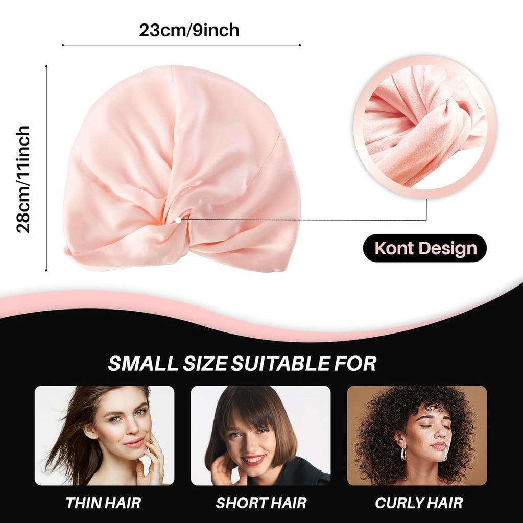 100% Mulberry Silk-Bonnet for Sleeping Women/Men for Curly/Thin/Short/Medium/Braids Hair, Real Silk Wrap Bonnet for Sleeping, Silk Sleep Night Cap for Hair Care, Light Pink